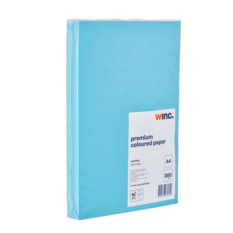 Winc Premium Coloured Cover Paper A4 200gsm Lake Blue Pack 100 | Winc