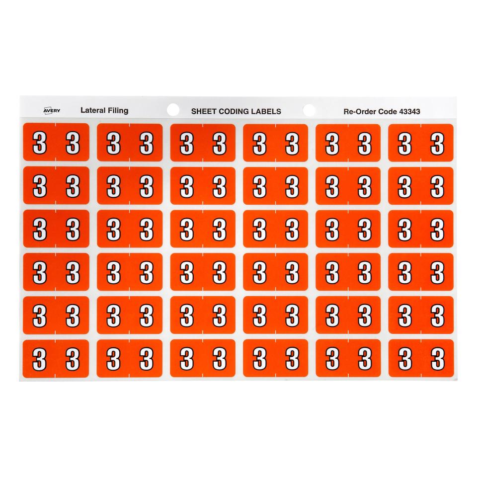 Avery 3 Side Tab Colour Coding Labels for Lateral Filing - 25 x 38mm - Dark Orange - 180 Labels