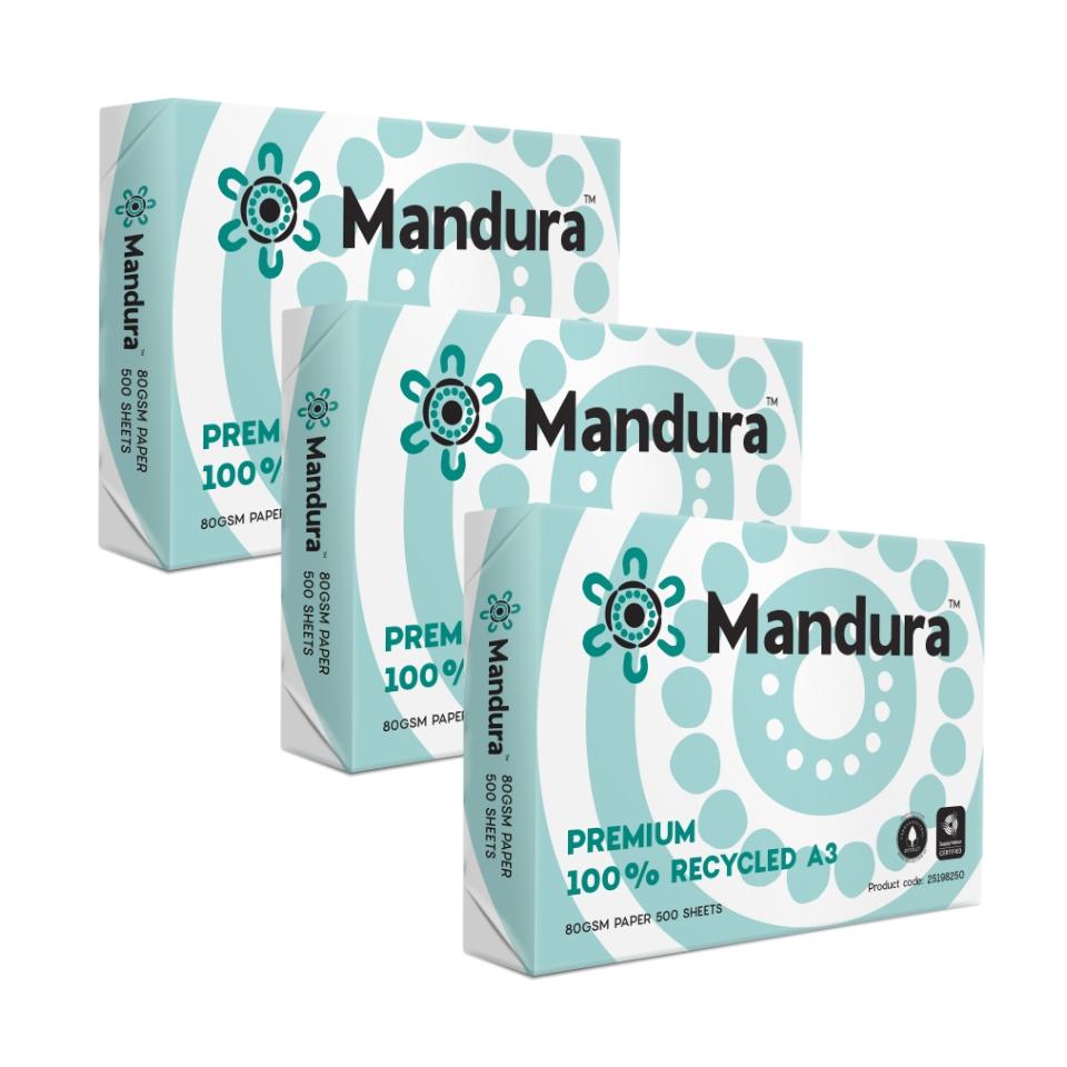 Mandura 100% Recycled Carbon Neutral Copy Paper A3 80gsm White Carton 3 Reams Image