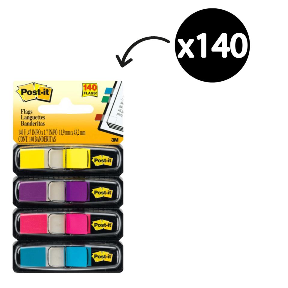 Post-It Flags 119 x 432mm Assorted Colours Yellow/Purple/Pink/Light Blue Pack 4