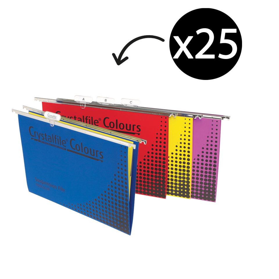 Crystalfile Suspension File Manilla Foolscap Complete Colours Assorted Box 25