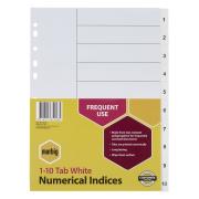 Marbig Dividers A4 Polypropylene 1-10 Numerical White Tab