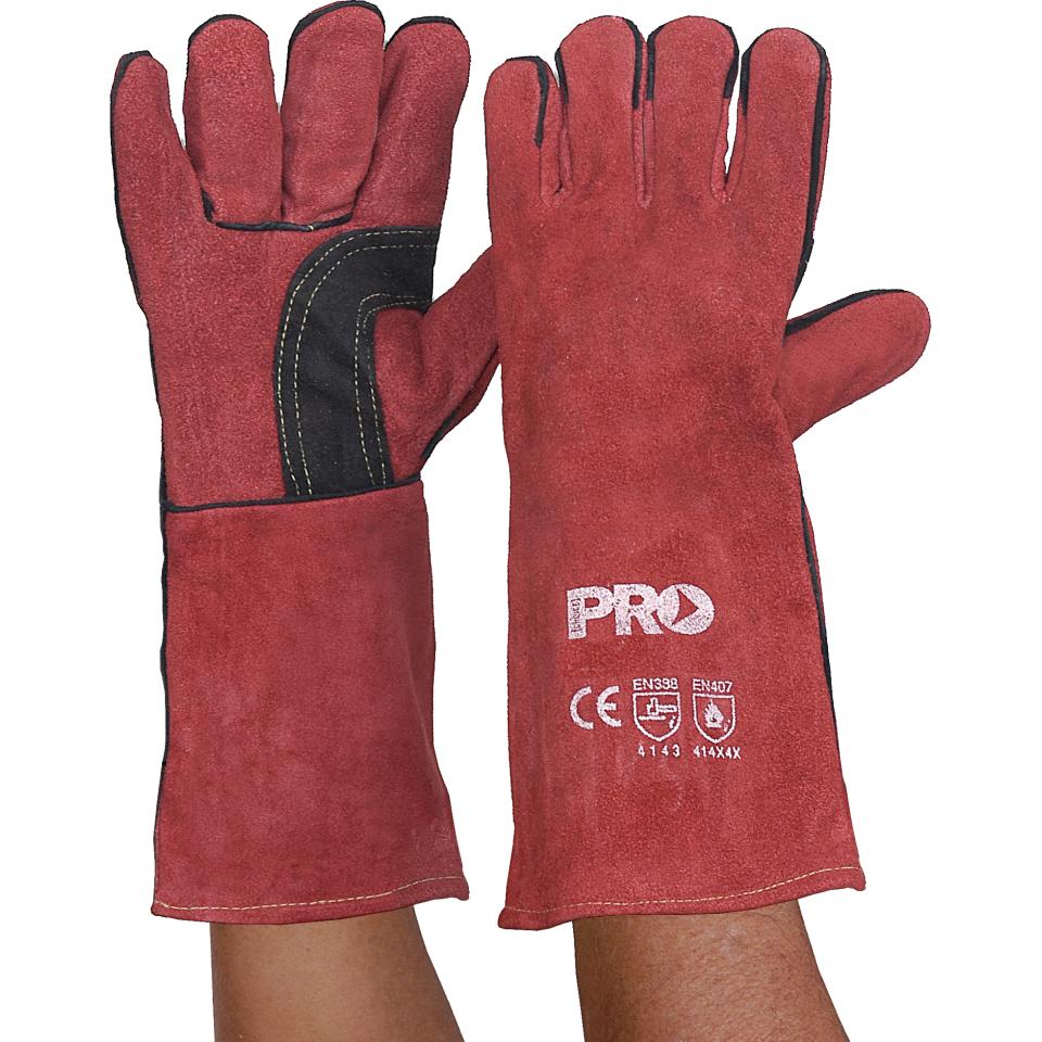 ProChoice Pyromate Red Kevlar Leather Long Gauntlet Welding Gloves 410mm Large Pair