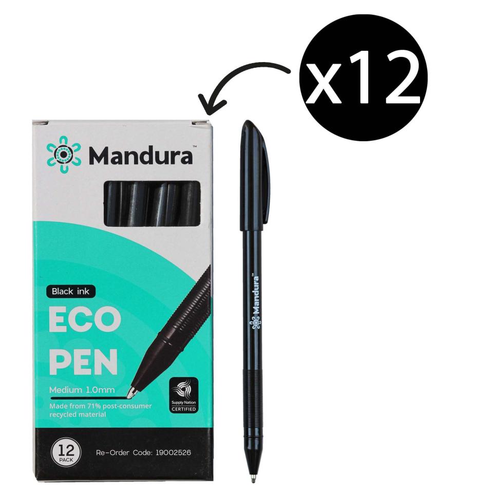Mandura Ballpoint Eco Pen Medium 1.0mm Black Box 12