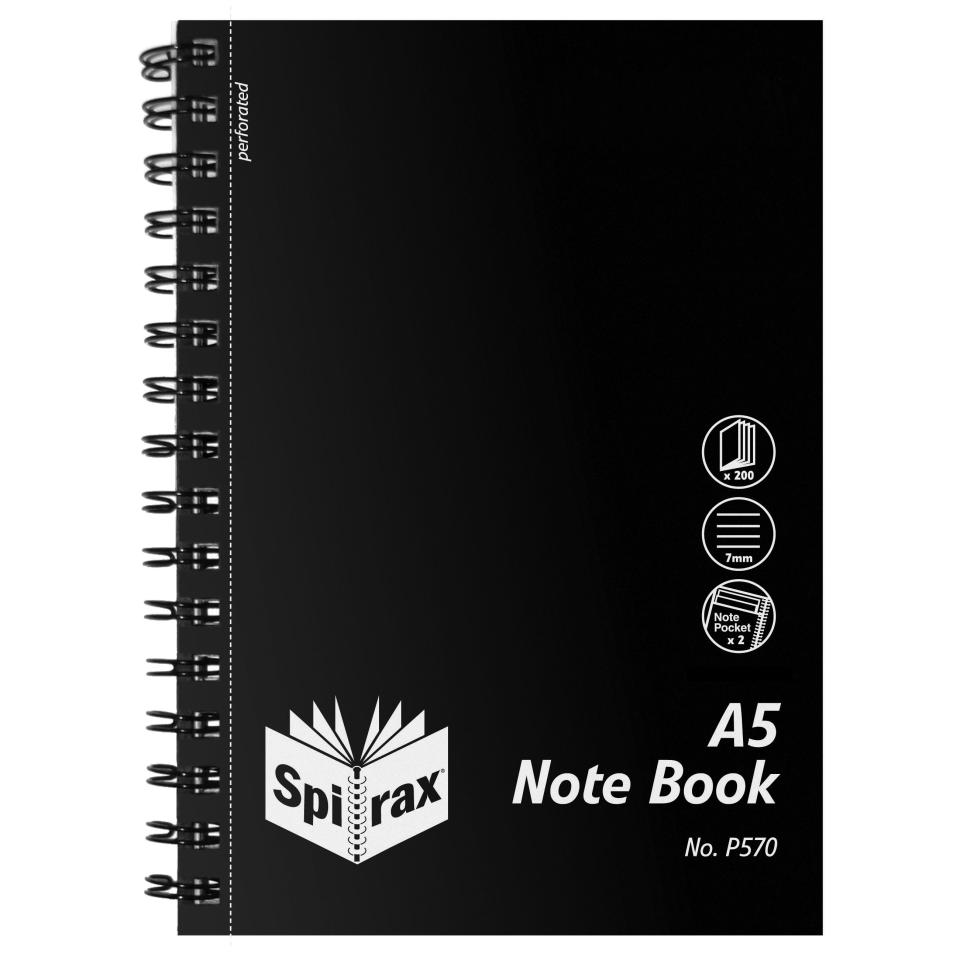 Spirax P570 Notebook A5 Side Opening Polypropylene Cover 200 Page Black Image
