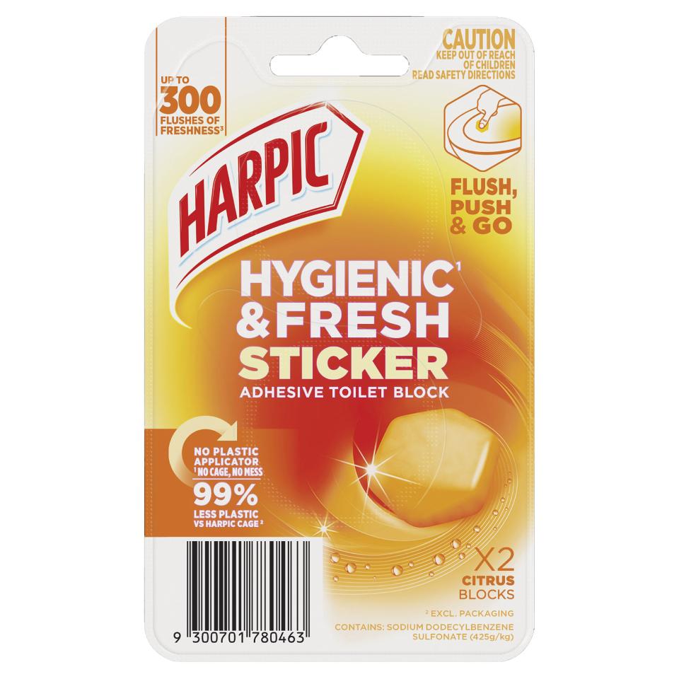 Harpic Hygienic & Fresh Sticker Adhesive Toilet Block Citrus Pack 2