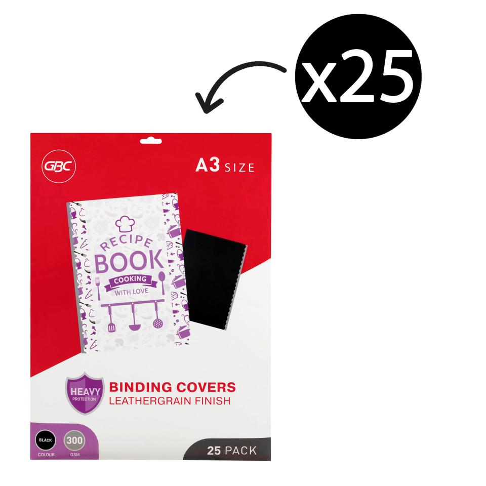 GBC Leathergrain Back Binding Cover A3 300 GSM Black Pack 25 Image