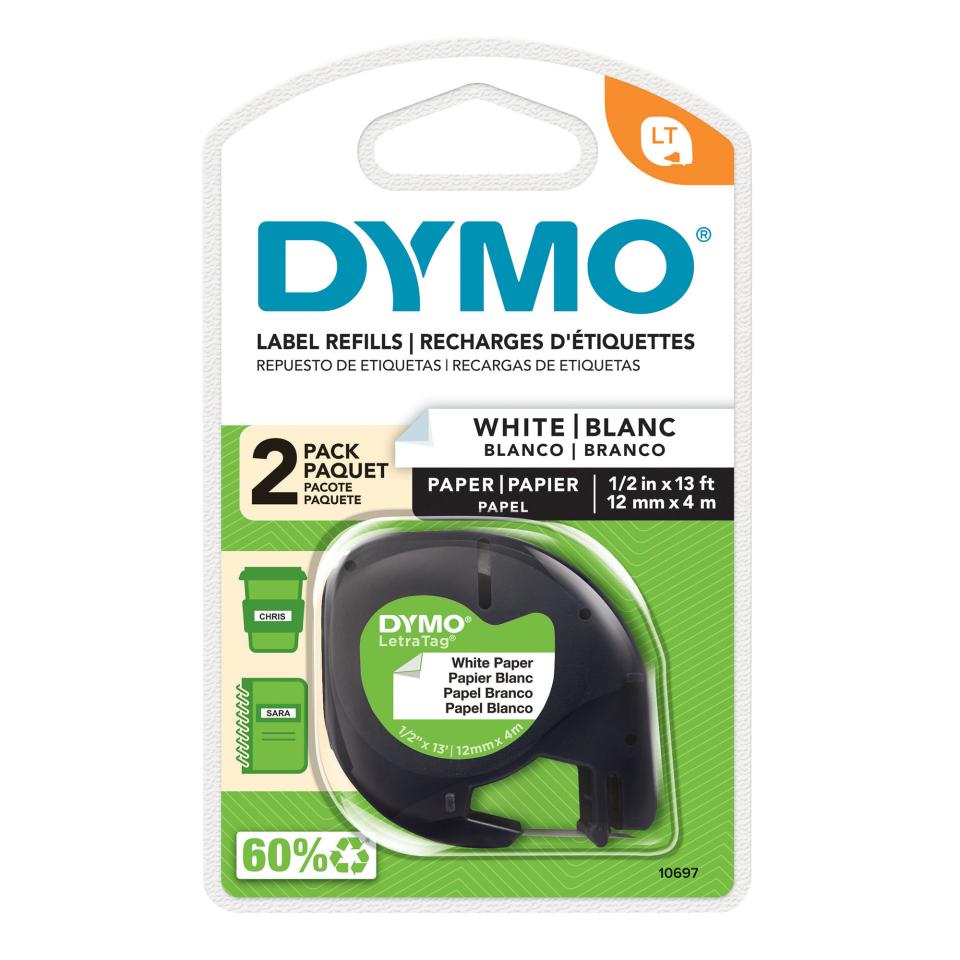 Dymo Letratag Label Printer Paper Tape 12mm X 4m White 2 Pack