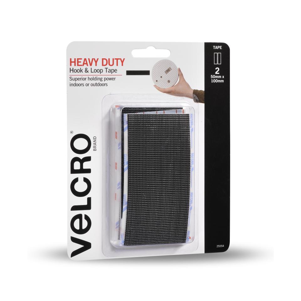 VELCRO Brand Hook and Loop Stick on Heavy Duty Sheet Black 50 x 100mm Pack 2