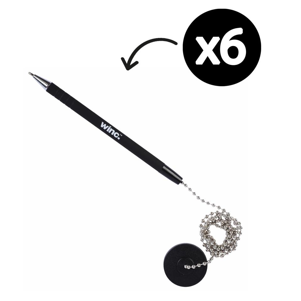 Winc Chain Link Captive Ballpoint Pen Medium 1.0mm Black Pack Of 6 Image