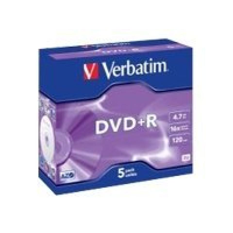 Verbatim DVD+R 4.7 GB / 16x / 120 Min - 5-Pack Jewel Case Image