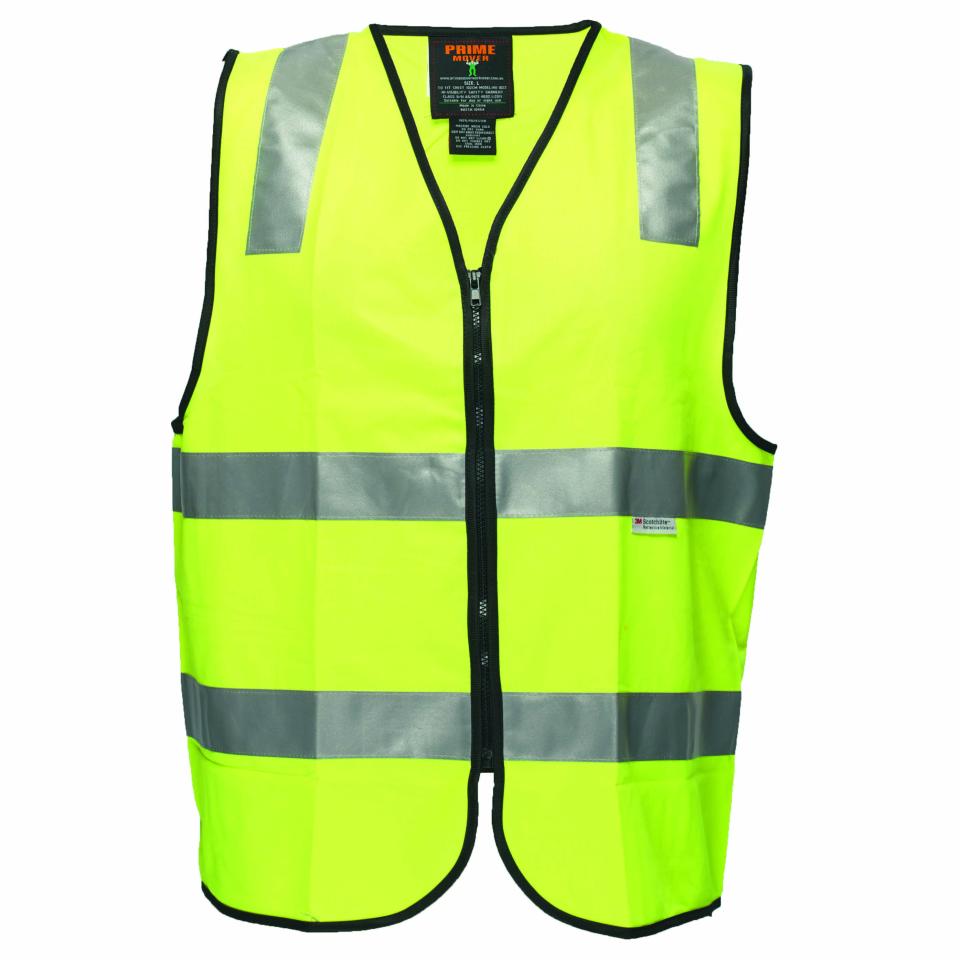Prime Mover MZ102 High Visibility Zip Up Vest 3m Reflective Tape Yellow