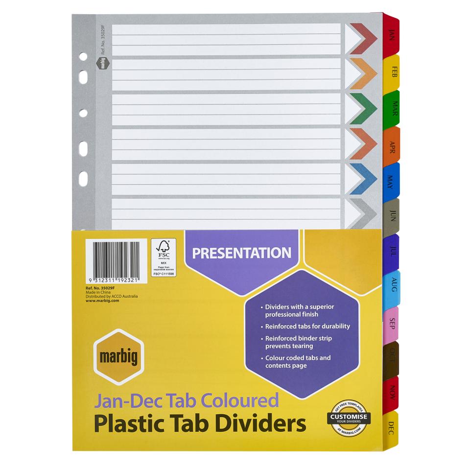 Durable Plastic 5-Tab Write & Erase Big Tab Dividers for 3 Ring Binders White 1 Set 