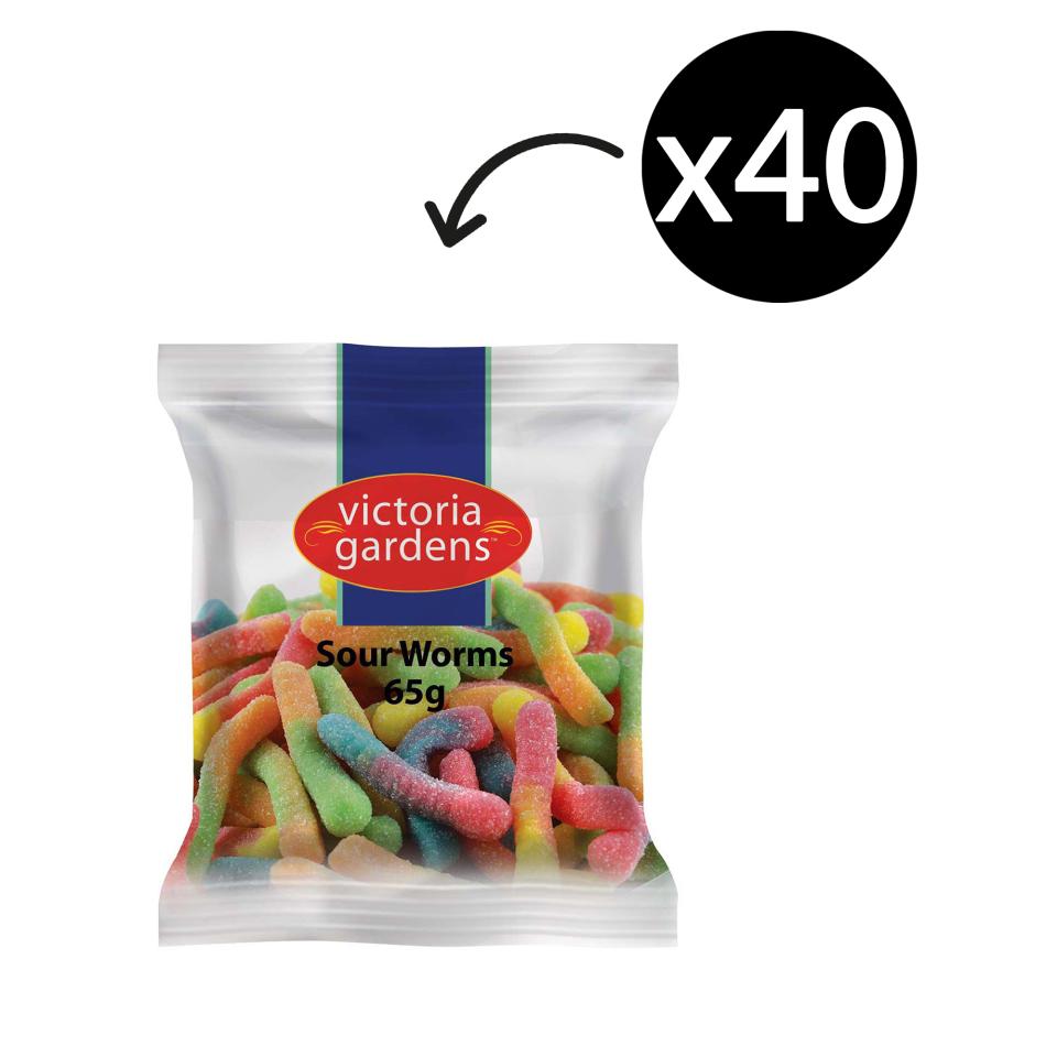 Victoria Gardens Sour Worms Lollies Portion Control 65g Carton 40 Image