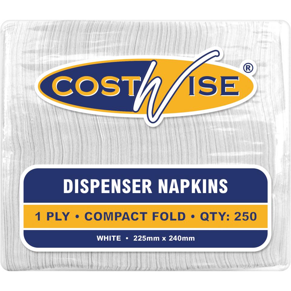 Costwise Compact Fold Dispenser Refill Napkin 1 Ply 225X240mm White Pack 250
