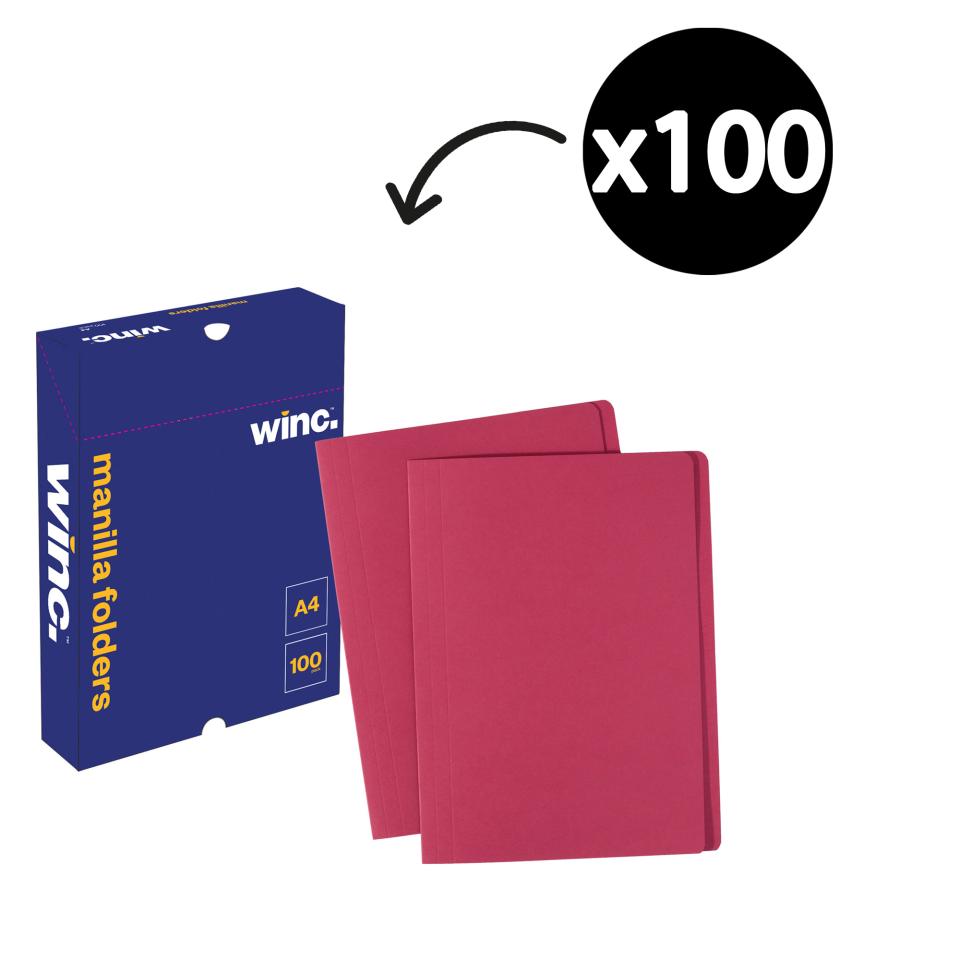 Winc Manilla Folder A4 Red Box 100
