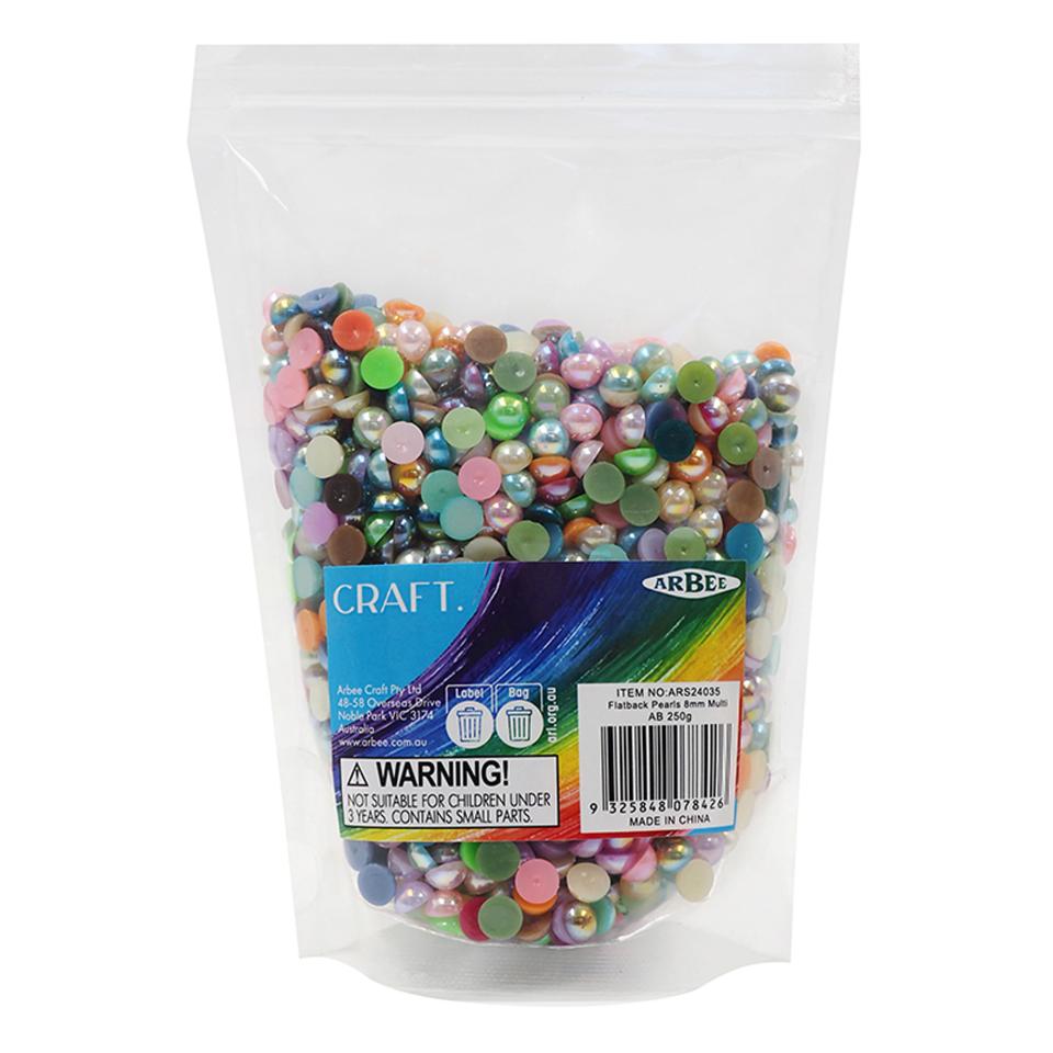 Arbee Craft Flatback Pearls Mix Multicolour 8mm 250g Image