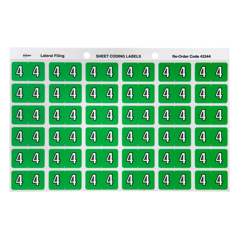 Avery 4 Side Tab Colour Coding Labels for Lateral Filing - 25 x 38mm - Light Green - 180 Labels