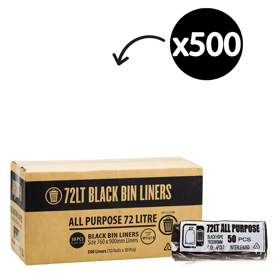 Austar Bin Liners All Purpose 72 Litre Black Roll 50 Carton 500