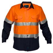 Prime Mover MA801 Lightweight Cotton Drill Shirt Mesh Splits Orange/Navy XL
