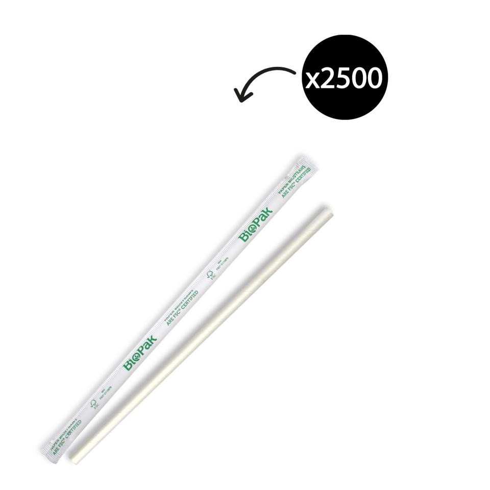 Biopak Paper Biostraw Regular 6 x 197mm White Individually Wrapped Carton 2500