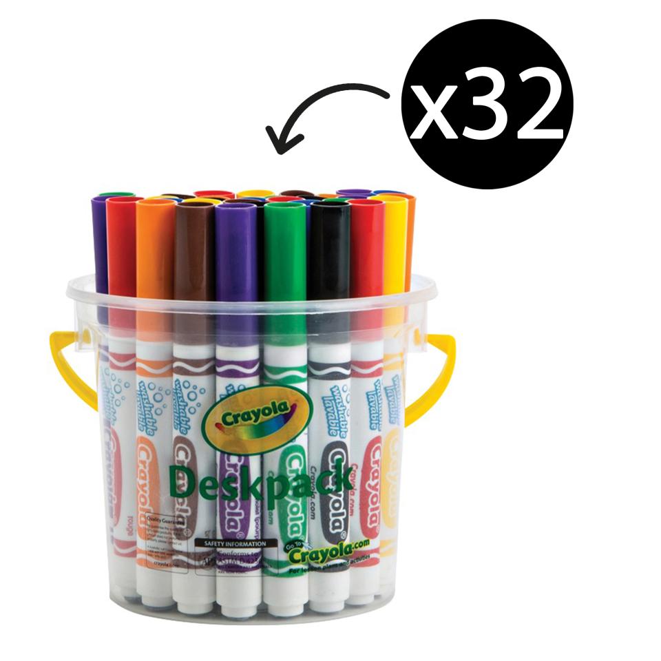 Crayola Deskpack Washable Broadline Coloured Markers Assorted Tub 32 Winc