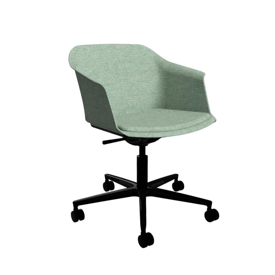 Aurora Tub Chair Fully Upholstered Warwick Akito Seafoam with 5 Star Black Swivel Base