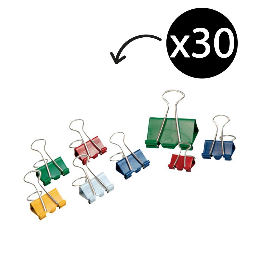 Winc Foldback Clips Assorted Sizes and Colours Pack 30 Image