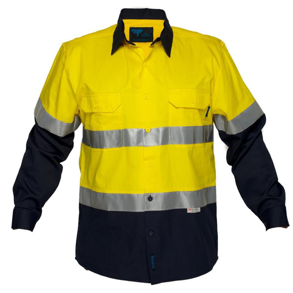 Prime Mover MA801 Lightweight Cotton Drill Shirt Mesh Splits Yellow/Navy 2XL
