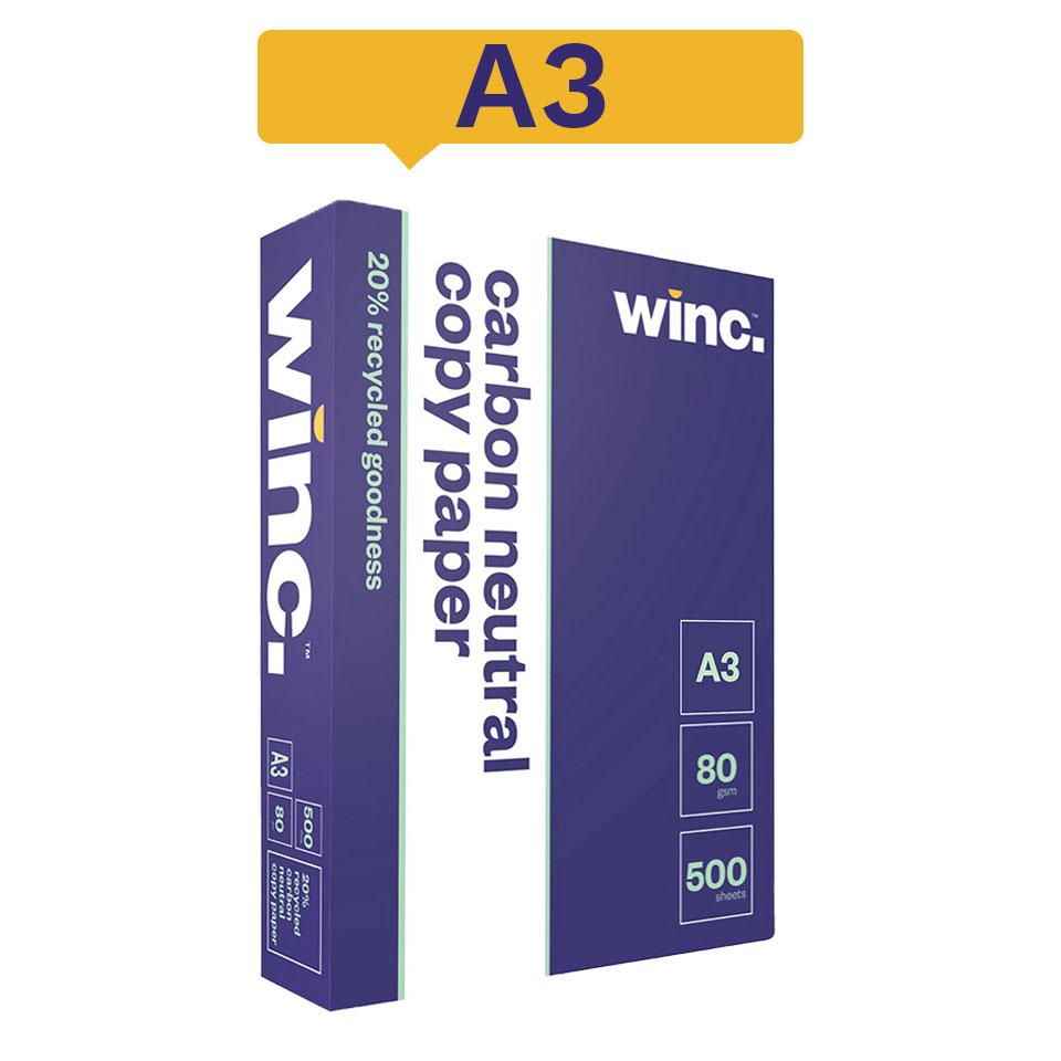 Winc Carbon Neutral 20% Recycled Copy Paper A3 80gsm White Ream 500