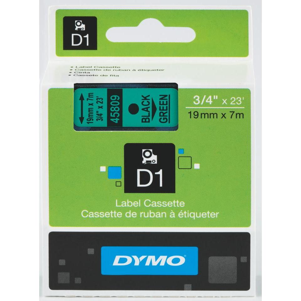 Dymo D1 Label Printer Tape 19mm x 7m Black On Green