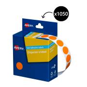 Avery Circle Dispenser Labels 14mm Diameter Orange 1050 Labels