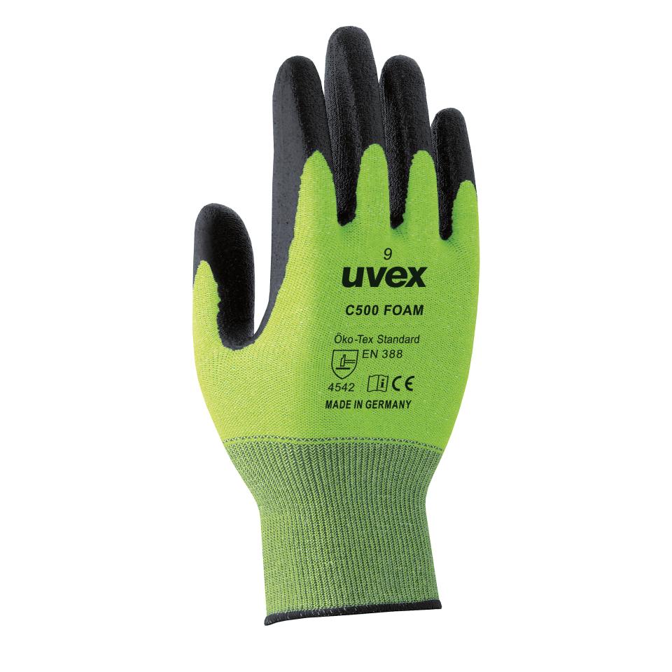 Uvex Hx60494 C500 Gloves Foam Cut 5 Hpe Palm Coated Lime