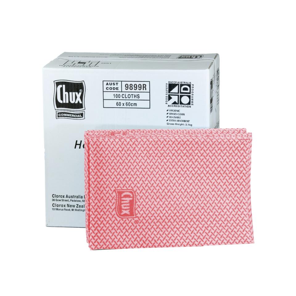 Chux 09899R Heavy Duty Superwipes Red 60x60cm Box 100