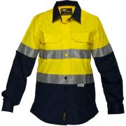 Prime Mover Lws8008A Ladies 100% Cotton Drill 155gsm Long Sleeve Shirt W/Tape Yellow/Navy 14