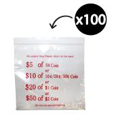 Coin Bag Clear Plastic Press Seal Printed 110 x 100mm Pack 100