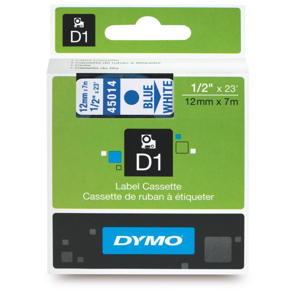 Dymo D1 Label Printer Tape 12mm x 7m Blue On White