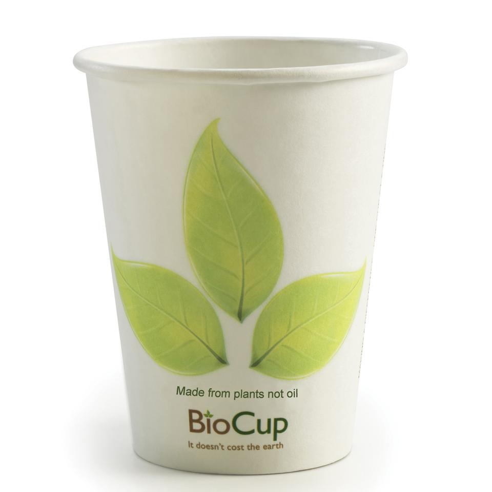Biopak Biocup Single Wall 12Oz/390ml White Leaf Design Carton 1000