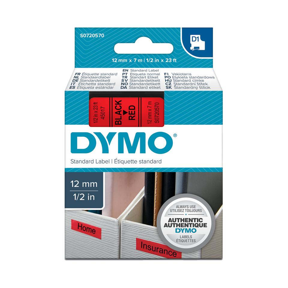Dymo D1 Label Printer Tape 12mm x 7m Black On Red