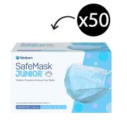 Medicom Safemask Junior Child Procedure Earloop Disposable Face Masks Blue Box 50