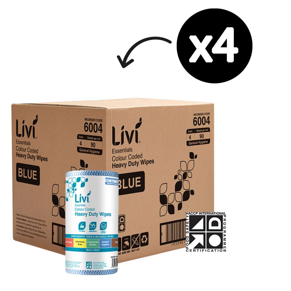 Livi Essentials 6004 Commercial Wipes Blue Roll 45m Carton 4 Image