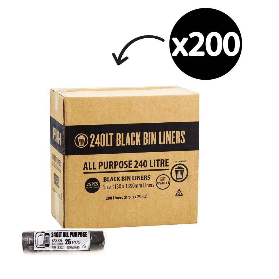 Austar Bin Liners All Purpose 240 Litre Black Roll 25 Carton 200