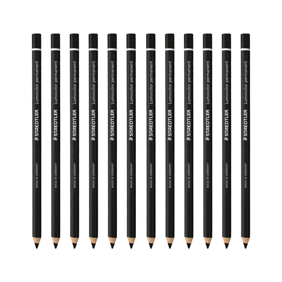 Staedtler Lumocolor Glasochrom Pencil Permanent Black Box 12