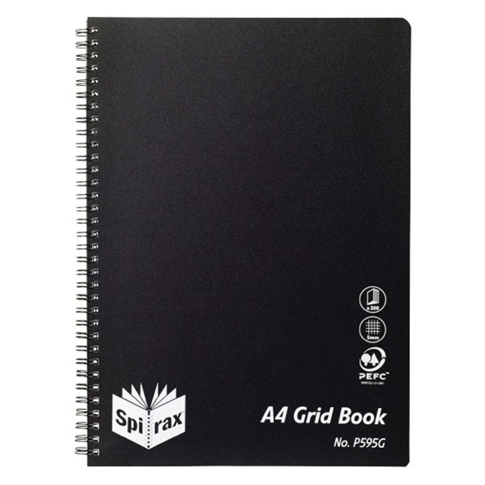 Spirax P595G PP Grid Book Side Bound A4 Black 200 Pages Image