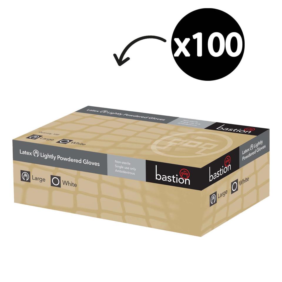 Bastion Latex Lightly Powdered Glove Smooth Texture Large Box 100