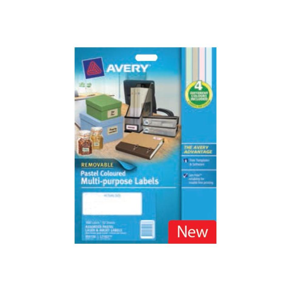Avery 959157 Multi Purpose Assorted Cololours Labels 64X24.3mm Pack 12