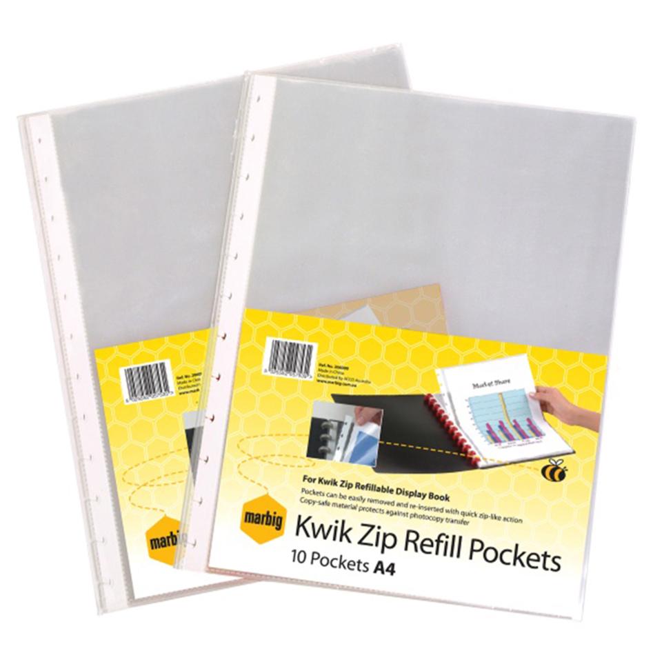 Marbig A4 Pocket Refill for Kwik Zip Display Book Pack 10 Winc