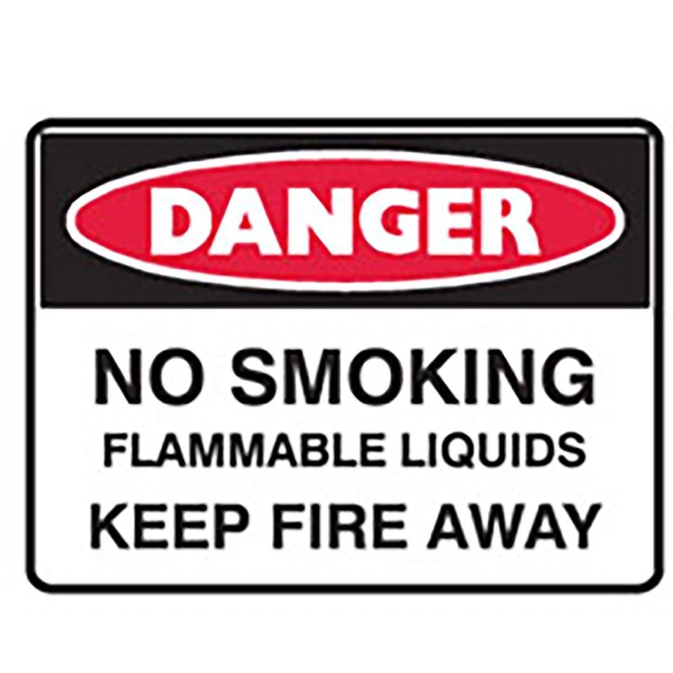 Brady Danger No Smoking Flammable Liquids Sign 600x450mm C1 Reflective PolyProp White/Red/Black Each