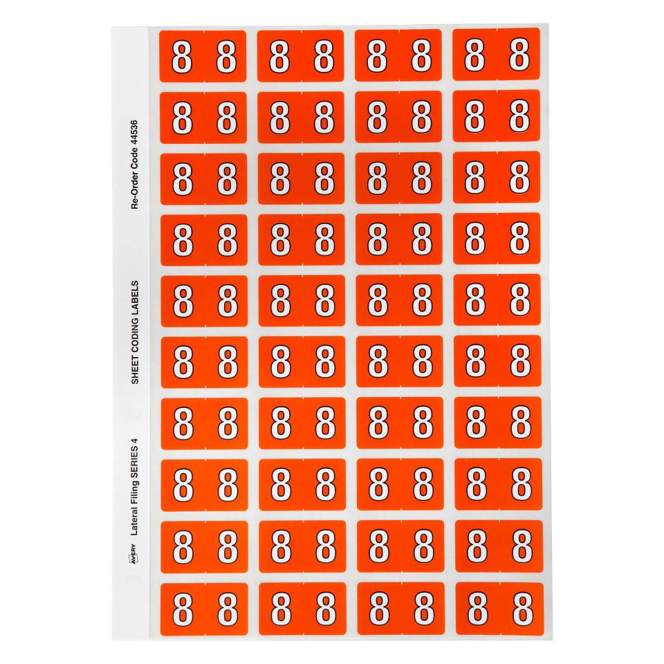 Avery Colour Coding Labels 25mm Numeric 8 Orange Pack 240