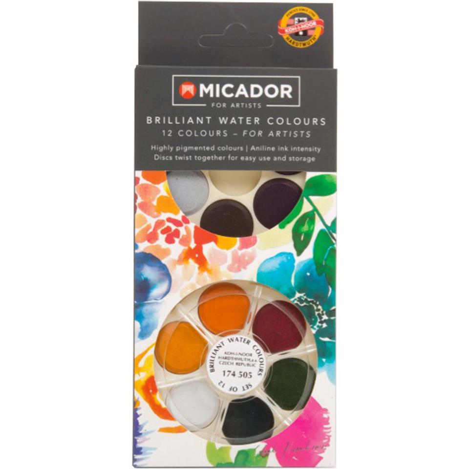 Micador For Artists Brilliant Watercolour Discs Assorted Colours Pack 12 Image